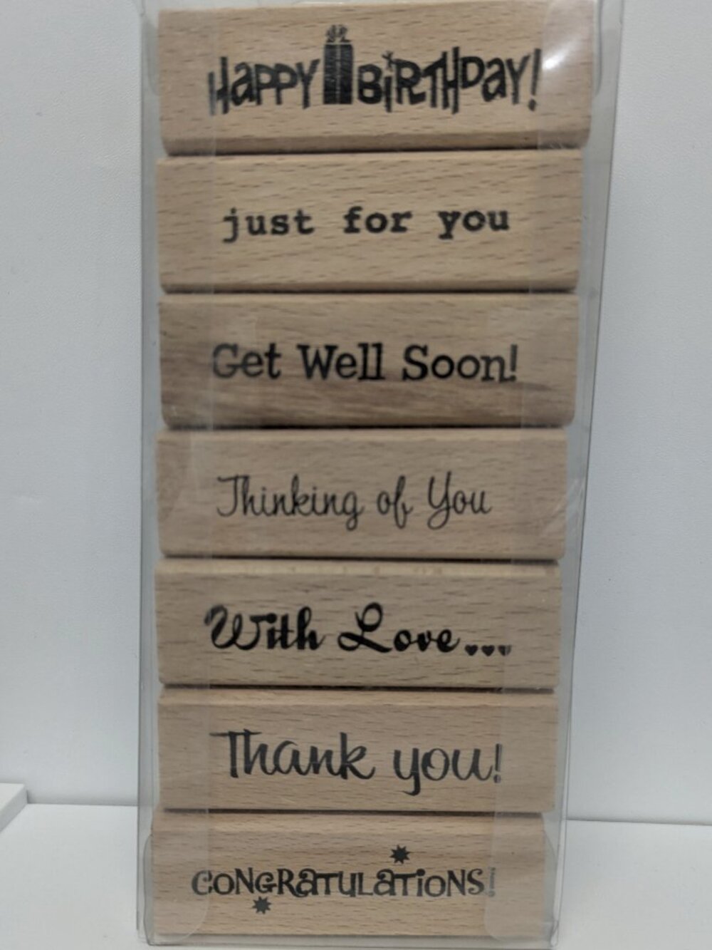 NEW! 7pc Set of Common Greeting Card Phrase Rubber Stamps